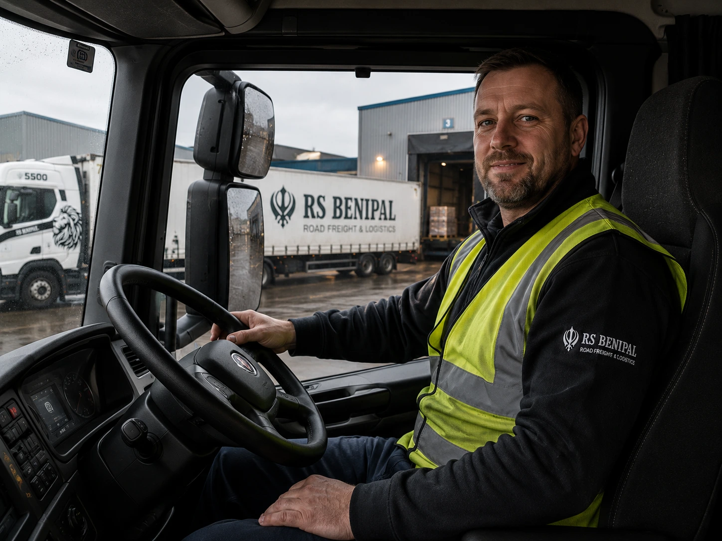 Professional RS Benipal driver beside a freight vehicle
